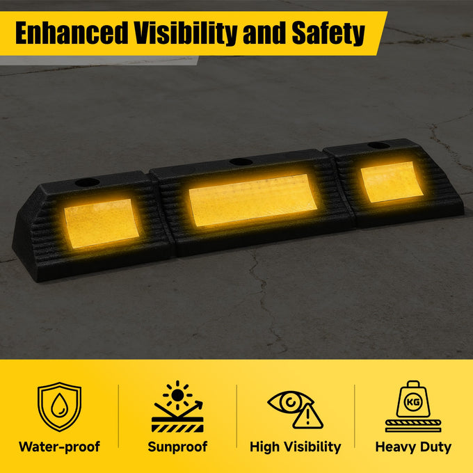 2Pcs Heavy Duty Garage Rubber Parking Stopper<br>22.8 in. X 4.33 in. X 3.34 in. w/ 1 Reflective Strip