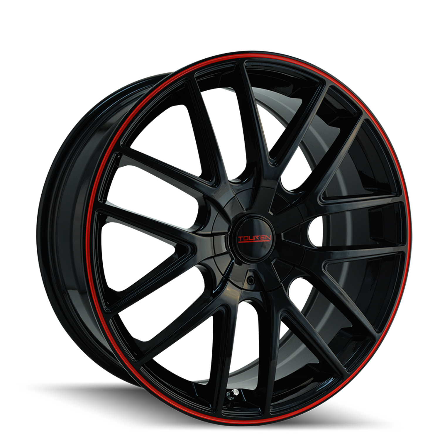 20x8.5in Gloss Black With Red Ring Wheel <br> 5x115/120 BP / 20 mm offset / 74.1 mm Hub
