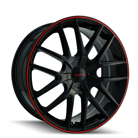 TR60 3260 16x7in Gloss Black With Red Ring Wheel <br> 5x100/114.3 BP / 42 mm offset / 72.62 mm Hub