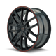 17x7.5in Gloss Black With Red Ring Wheel <br> 4x100/114.3 BP / 42 mm offset / 67.1 mm Hub