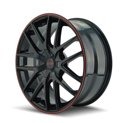 17x7.5in Gloss Black With Red Ring Wheel <br> 5x110/115 BP / 42 mm offset / 72.62 mm Hub