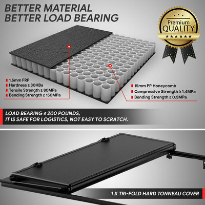5.8Ft Bed Low Profile Tri-Fold Hard Tonneau Cover<br>19-25 Chevy Silverado 1500, GMC Sierra 1500
