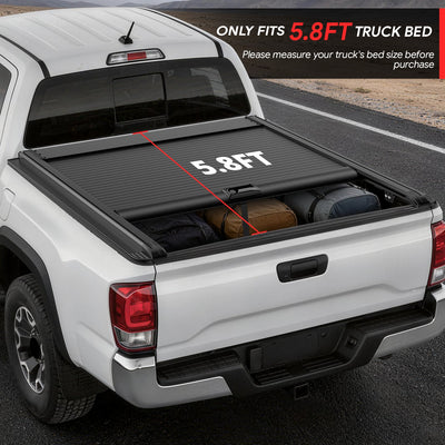 5.8Ft Bed Retractable Tonneau Cover<br>14-26 Chevy Silverado 1500, GMC Sierra 1500