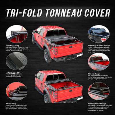 6.5 ft. Bed Soft Tri-Fold Tonneau Cover<br>73-98 Ford F100 F150 F250