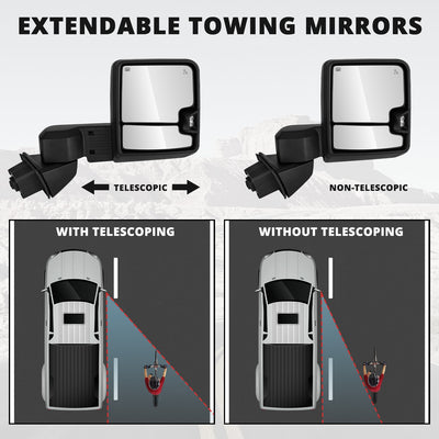 Black LED Turn Signals Powered Heated Tow Mirrors<br>19-25 Chevy Silverado 1500, 2022 Chevy 1500 LTD