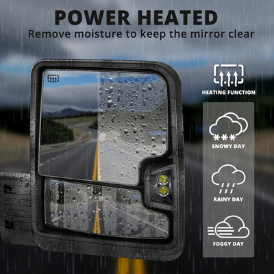 Black LED Turn Signals Powered Heated Tow Mirrors<br>19-25 Chevy Silverado 1500, 2022 Chevy 1500 LTD