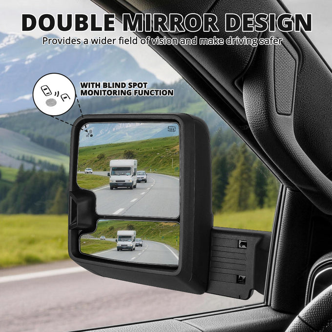 Black LED Turn Signals Powered Heated Tow Mirrors<br>19-25 Chevy Silverado 1500, 2022 Chevy 1500 LTD