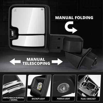 Black LED Turn Signals Powered Heated Tow Mirrors<br>19-25 Chevy Silverado 1500, 2022 Chevy 1500 LTD