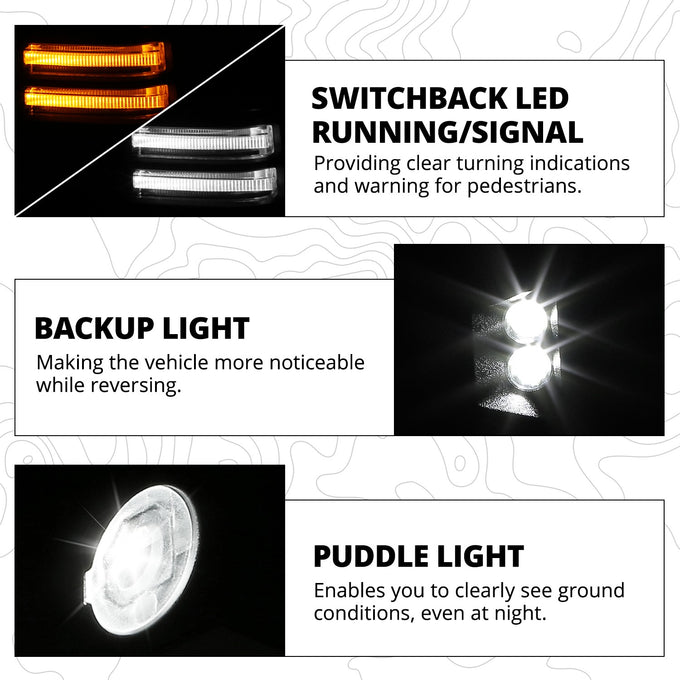 Black LED Turn Signals Powered Heated Tow Mirrors<br>19-25 Chevy Silverado 1500, 2022 Chevy 1500 LTD
