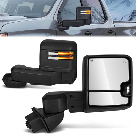 Black LED Turn Signals Powered Heated Tow Mirrors<br>19-25 Chevy Silverado 1500, 2022 Chevy 1500 LTD