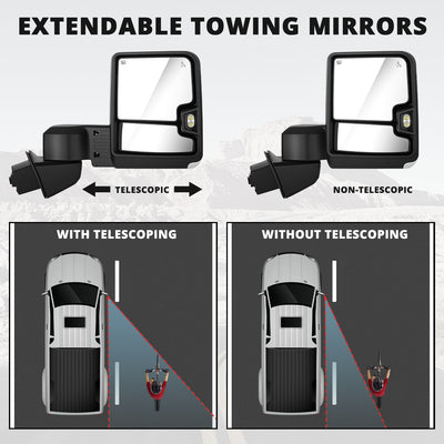 Chrome LED Turn Signals Powered Heated Tow Mirrors<br>19-25 Chevy Silverado 1500, 2022 Chevy 1500 LTD