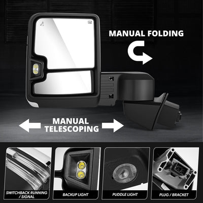 Chrome LED Turn Signals Powered Heated Tow Mirrors<br>19-25 Chevy Silverado 1500, 2022 Chevy 1500 LTD