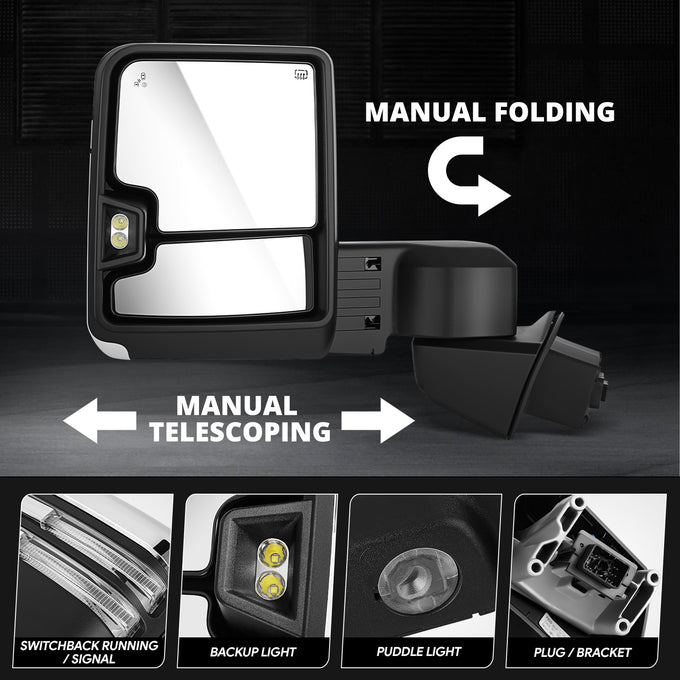 Chrome LED Turn Signals Powered Heated Tow Mirrors<br>19-25 Chevy Silverado 1500, 2022 Chevy 1500 LTD