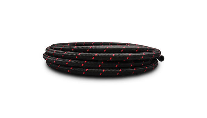 10ft Roll of Black Red Nylon Braided Hose<br>AN Size -12, Hose ID 0.68in.