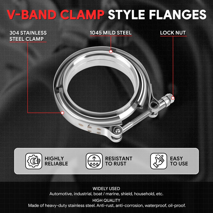 4in. Exhaust Pipe V-Band Clamp+Male/Female Flange <br>Universal