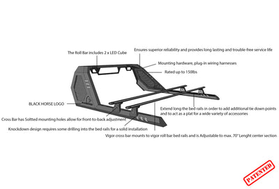 Vigor Roll Bar W/ Cross Bar <br>15-23 Chevy Colorado, GMC Canyon