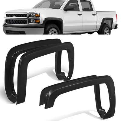Factory Style Matte Fender Flares Kit <br> 14-18 Chevy Silverado 1500, 15-19 2500 3500 HD