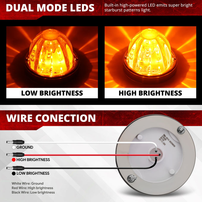 2Pcs LED Watermelon Light Amber Lens<br>Universal
