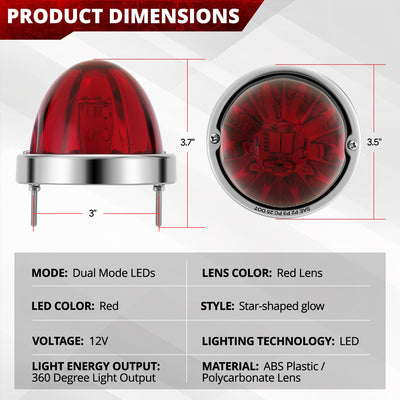 2Pcs Chrome Red LED Watermelon Light<br>Universal