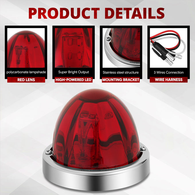 2Pcs Chrome Red LED Watermelon Light<br>Universal