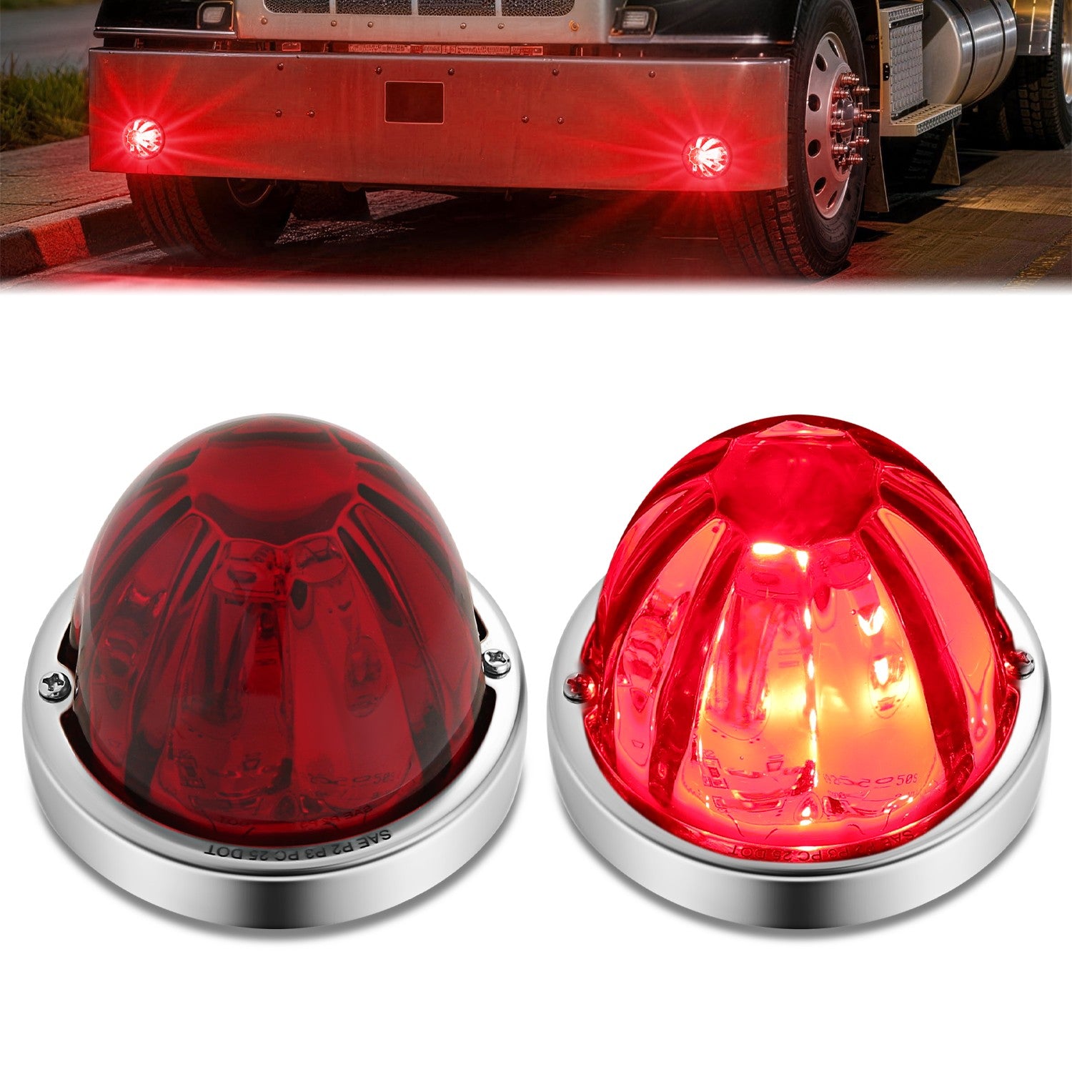 2Pcs Chrome Red LED Watermelon Light<br>Universal