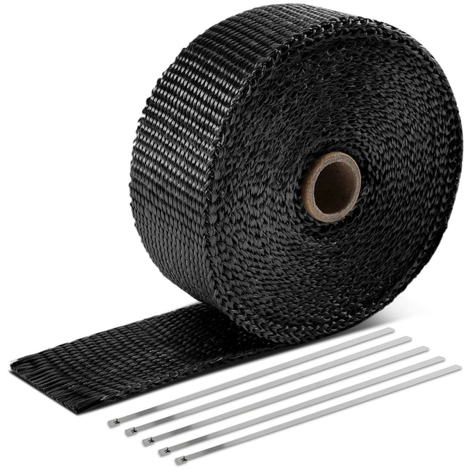 Black Exhaust Header Heat Wrap W/5 X Steel Ties <br> 2 in. W X 1/16 in. THK X 360 in. L
