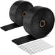 Black Exhaust Header Heat Wrap W/10 X Steel Ties <br> 2 in. W X 1/16 in. THK X 360 in. L