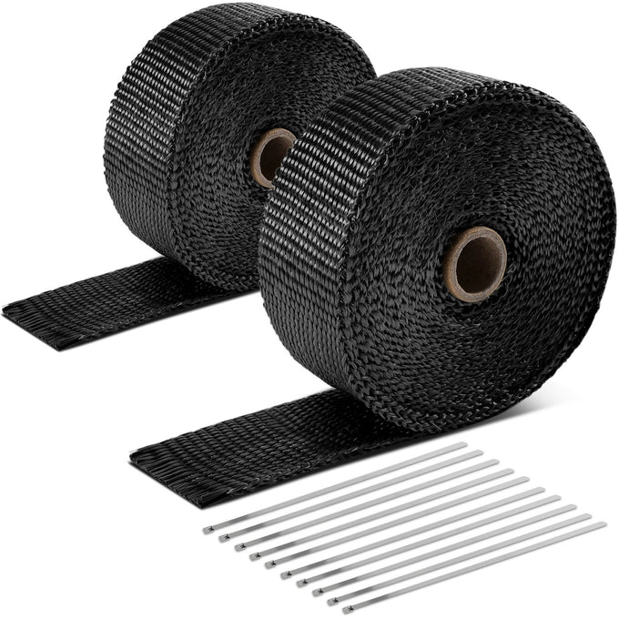 Black Exhaust Header Heat Wrap W/10 X Steel Ties <br> 2 in. W X 1/16 in. THK X 360 in. L