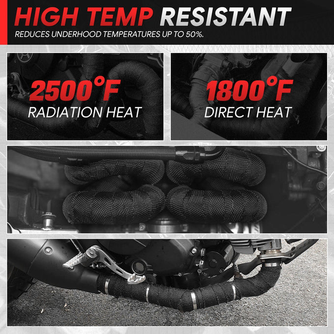 Black Exhaust Header Heat Wrap W/10 X Steel Ties <br> 2 in. W X 1/16 in. THK X 360 in. L