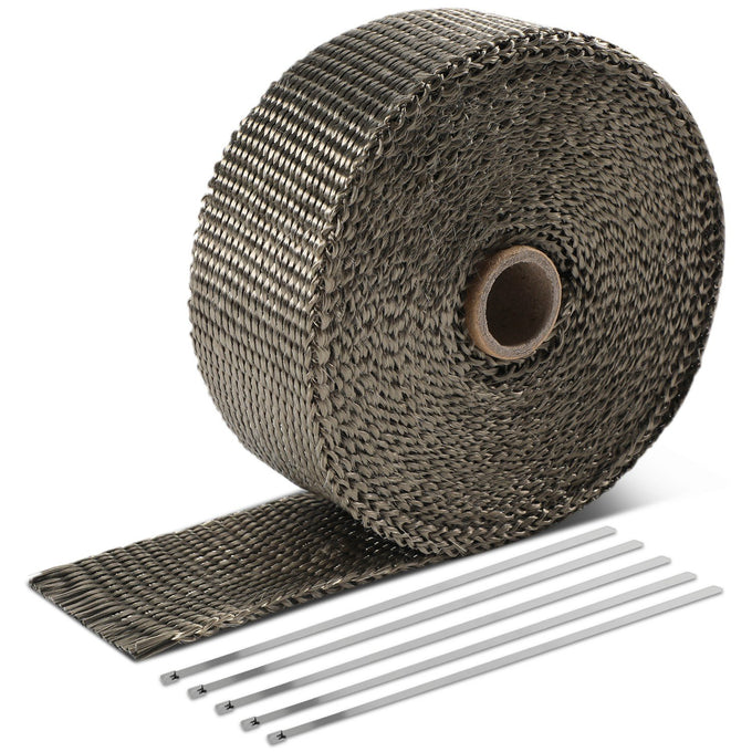 Titanium Exhaust Header Heat Wrap W/5 X Steel Ties <br> 2 in. W X 1/16 in. THK X 360 in. L