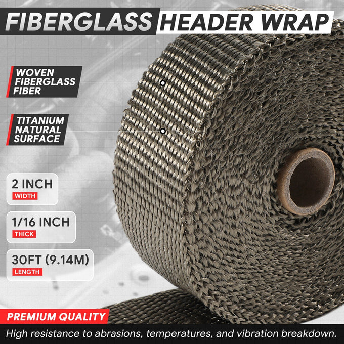 Titanium Exhaust Header Heat Wrap W/5 X Steel Ties <br> 2 in. W X 1/16 in. THK X 360 in. L
