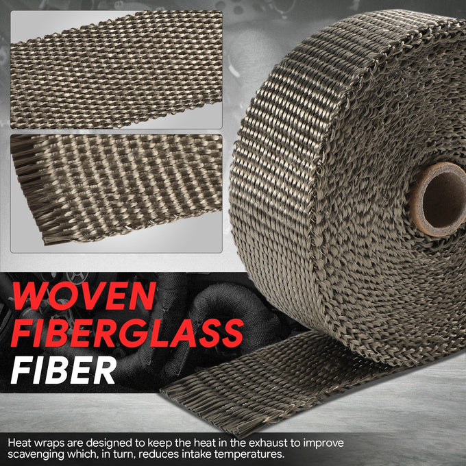 Titanium Exhaust Header Heat Wrap W/5 X Steel Ties <br> 2 in. W X 1/16 in. THK X 360 in. L