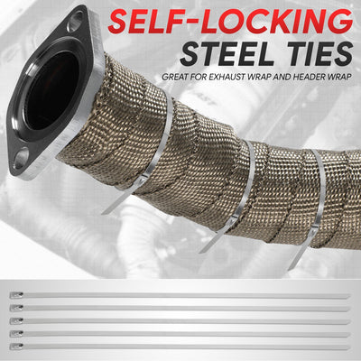 Titanium Exhaust Header Heat Wrap W/5 X Steel Ties <br> 2 in. W X 1/16 in. THK X 360 in. L