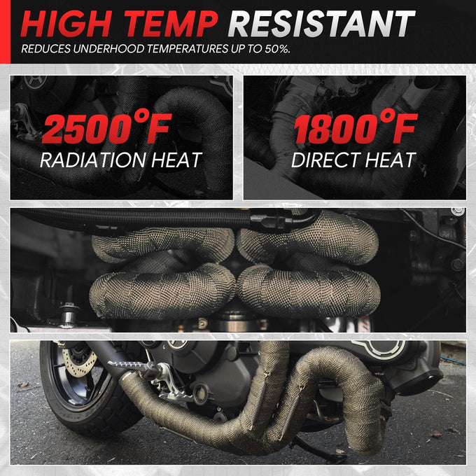 Titanium Exhaust Header Heat Wrap W/5 X Steel Ties <br> 2 in. W X 1/16 in. THK X 360 in. L