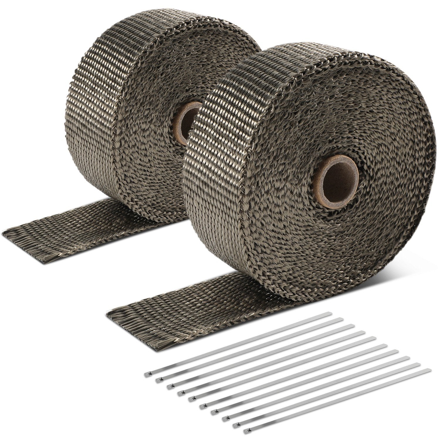 Titanium Exhaust Header Heat Wrap W/10 X Steel Ties <br> 2 in. W X 1/16 in. THK X 360 in. L