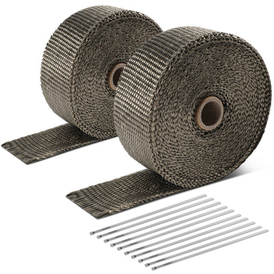 Titanium Exhaust Header Heat Wrap W/10 X Steel Ties <br> 2 in. W X 1/16 in. THK X 360 in. L