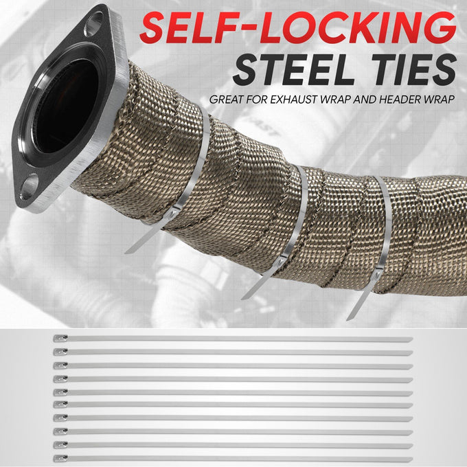 Titanium Exhaust Header Heat Wrap W/10 X Steel Ties <br> 2 in. W X 1/16 in. THK X 360 in. L