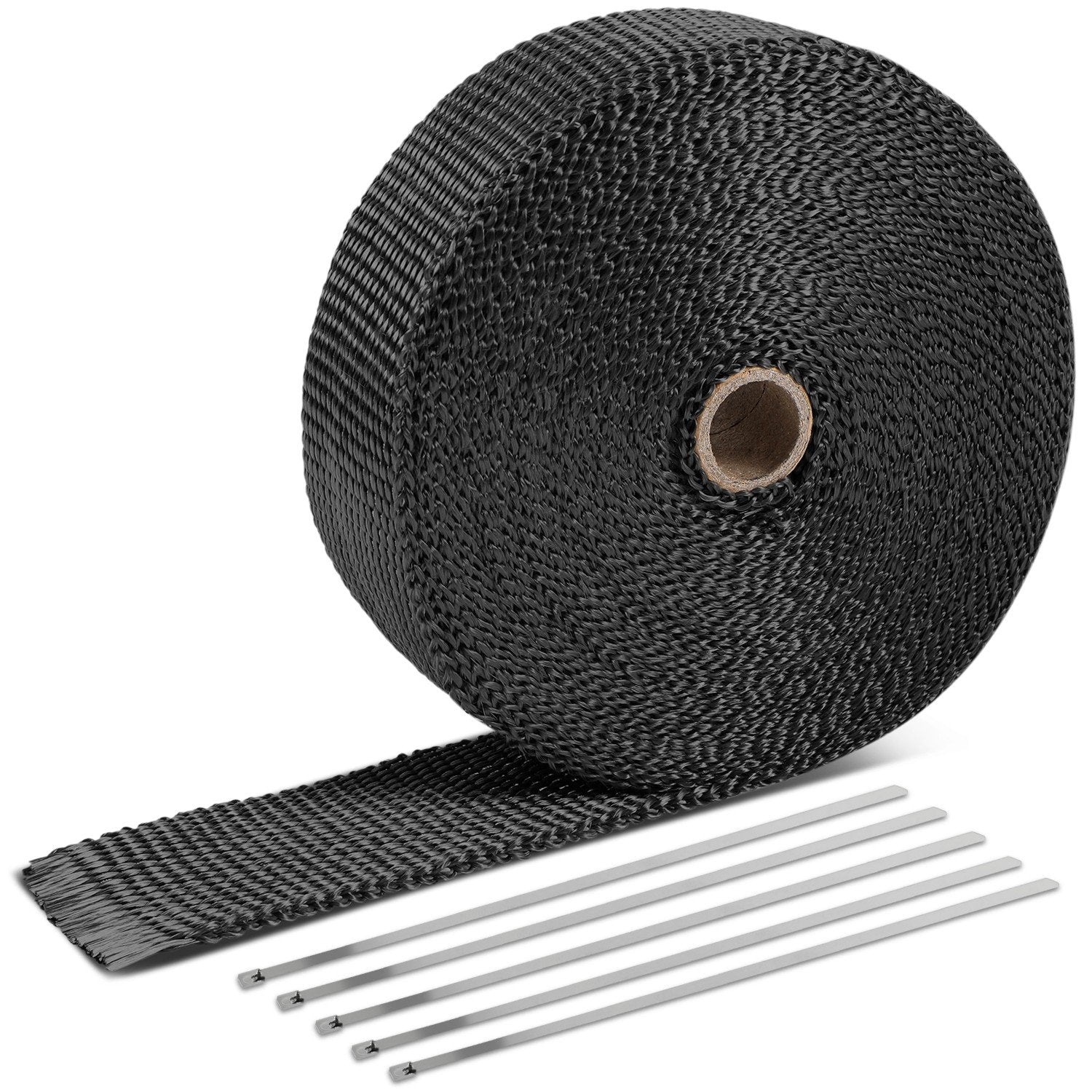 Black Exhaust Header Heat Wrap W/5 X Steel Ties <br> 2 in. W X 1/16 in. THK X 600 in. L