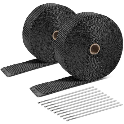 Black Exhaust Header Heat Wrap W/10 X Steel Ties <br> 2 in. W X 1/16 in. THK X 600 in. L