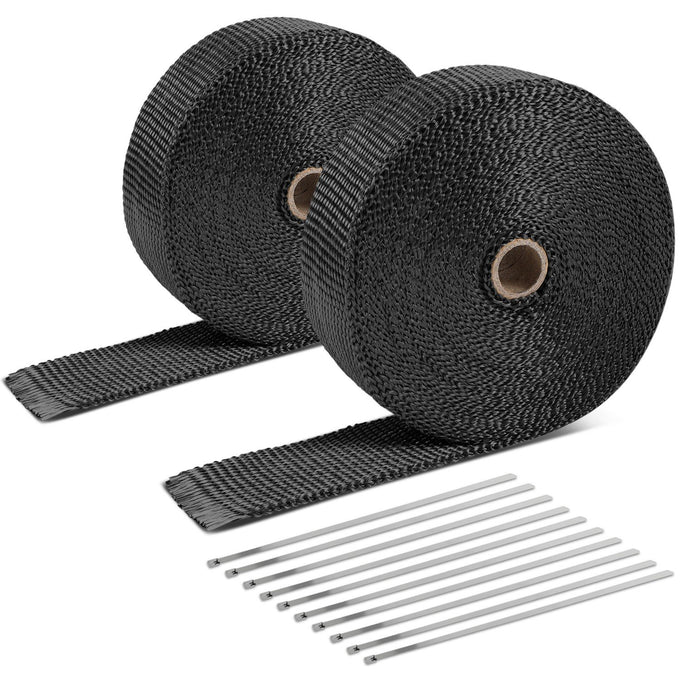 Black Exhaust Header Heat Wrap W/10 X Steel Ties <br> 2 in. W X 1/16 in. THK X 600 in. L