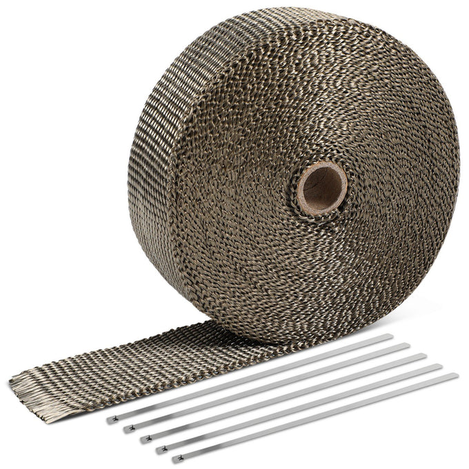 Titanium Exhaust Header Heat Wrap W/5 X Steel Ties <br> 2 in. W X 1/16 in. THK X 600 in. L