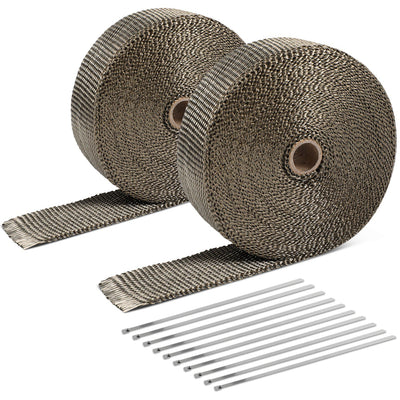 Titanium Exhaust Header Heat Wrap W/10 X Steel Ties <br> 2 in. W X 1/16 in. THK X 600 in. L