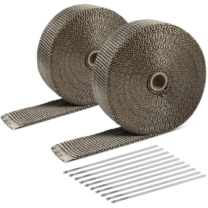 Titanium Exhaust Header Heat Wrap W/10 X Steel Ties <br> 2 in. W X 1/16 in. THK X 600 in. L