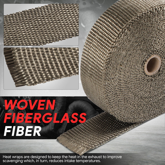 Titanium Exhaust Header Heat Wrap W/10 X Steel Ties <br> 2 in. W X 1/16 in. THK X 600 in. L