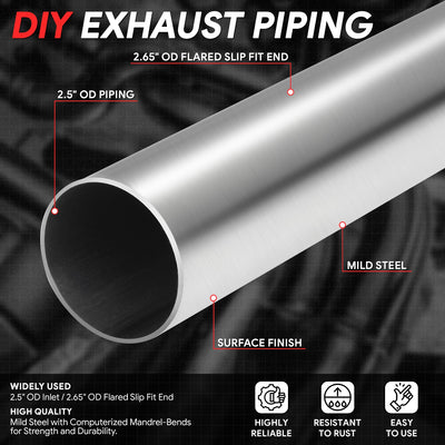 16 PCS 2.5 in. To 2.65 in. OD Exhaust Pipes <br> 2.5 in. OD Piping Diameter
