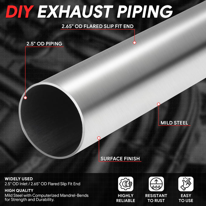 16 PCS 2.5 in. To 2.65 in. OD Exhaust Pipes <br> 2.5 in. OD Piping Diameter