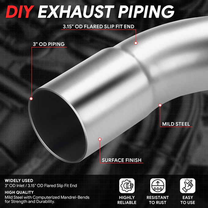 16 PCS 3 in. To 3.15 in. OD Exhaust Pipes <br> 3 in. OD Piping Diameter
