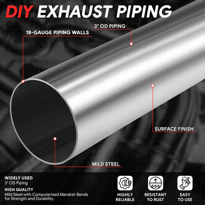 3 in. OD 45 Degree & U Bends Exhaust Pipe <br> 18-Gauge Piping Walls