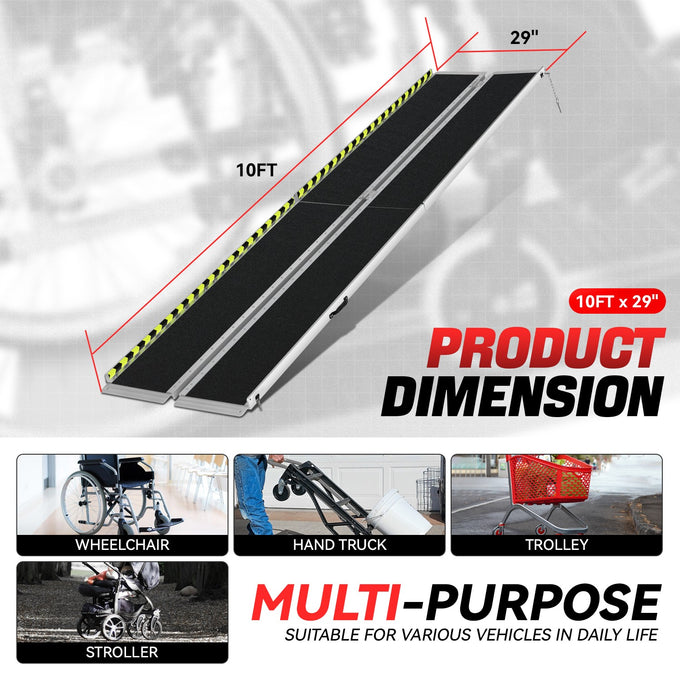 Portable Folding Aluminum Alloy Wheelchair Ramp <br> Dimension: 29 in W X 10 ft L X 2 in H Extended