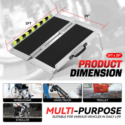 Portable Folding Aluminum Alloy Wheelchair Ramp <br> Dimension: 29 in W X 2 ft L X 2 in H Extended